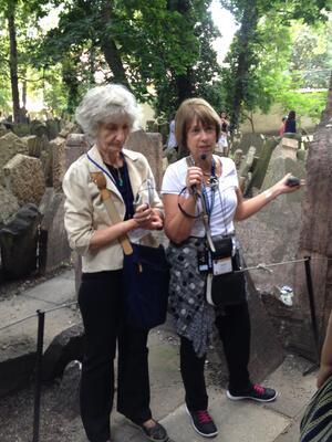 Rabbi Sandy Sasso at Prague Jewish Cemetery