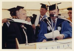 Blanche Goldman Etra receiving an honorary degree from Yeshiva University, 1987
