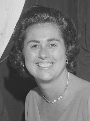 Rosalind Wyman at a reception honoring State Supreme Court Justice Stanley Mosk, 1964. 