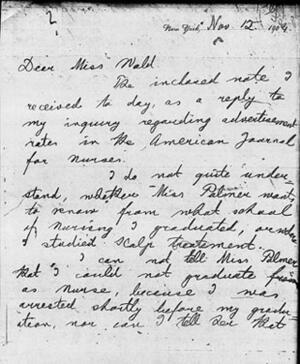 Letter from Emma Goldman to Lillian Wald, November 12, 1904, page 1