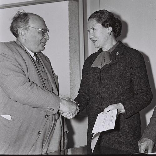 Hanna Rovina shaking hands with Zalman Shazar