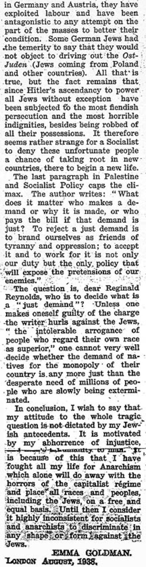"Palestine and Socialist Party: Emma Goldman's Views" by Emma Goldman circa 1930s, Page 4