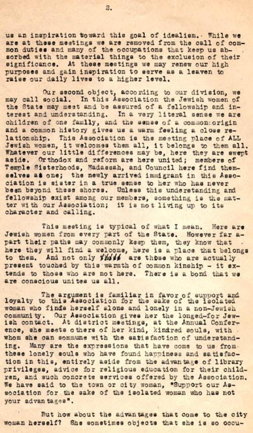 Gertrude Weil's Presidential Address at the Fifth Annual Conference of the North Carolina Association of Jewish Women, February 28-March 1, 1926, page 2