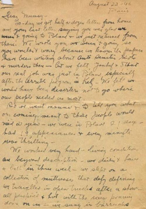 A Letter from Molly Picon to her Mother from Paris, August 23, Part 1 of 3
