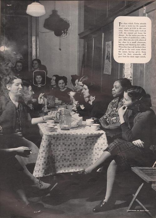 Garment Workers Eating Together Before Union-Sponsored Class