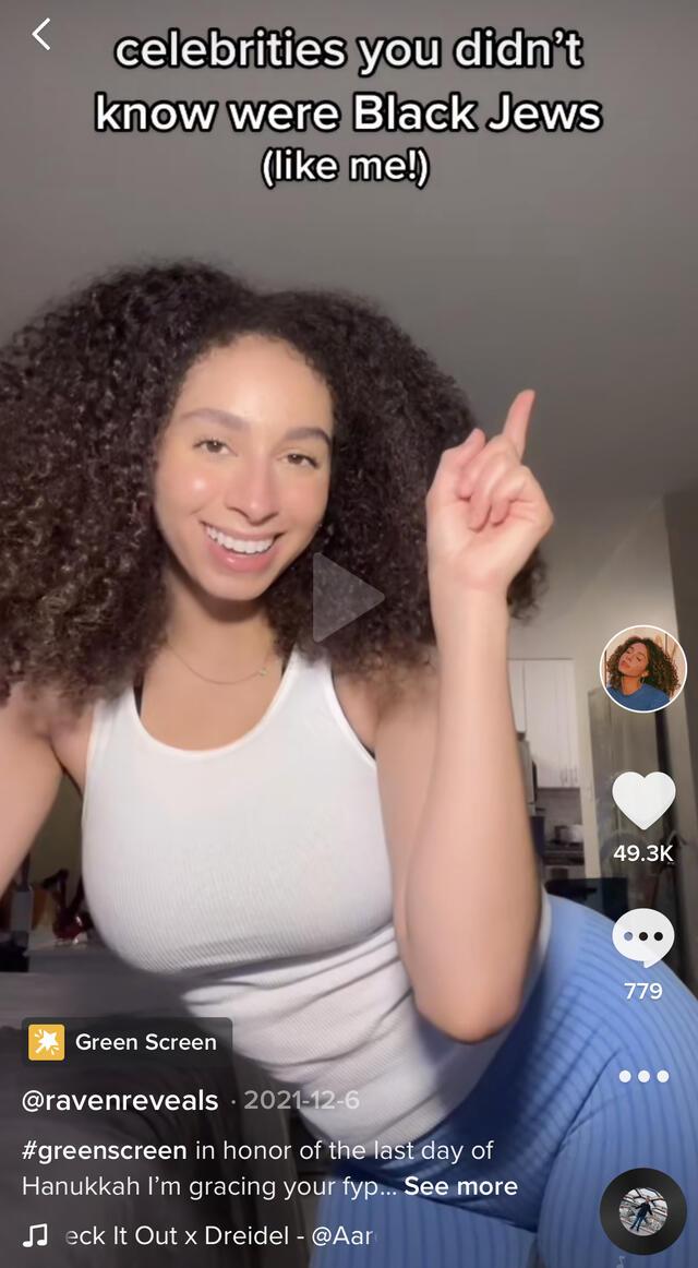 Raven Schwam Curtis - pointing to text that reads "celebrities you didn't know were Black Jews (like me)!"