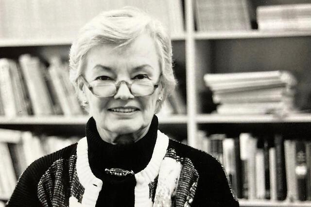 Judith Jarvis Thomson seated in her office