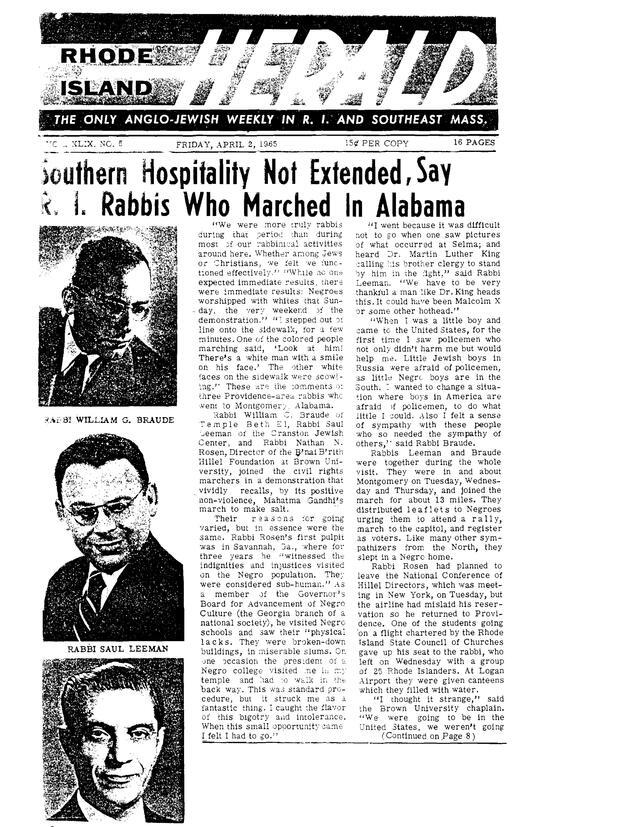 Rabbis March in Alabama, April 2, 1965, Page 1 of 2