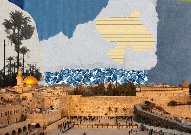 Image of the city of Jerusalem with a dove in the sky
