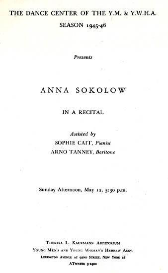 Anna Sokolow's Recital at New York's 92nd Street Y, circa 1945, Page 1