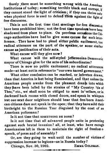 Emma Goldman's Letter to the Editor of "Lucifer the Light-Bearer," November 30, 1902, page 2