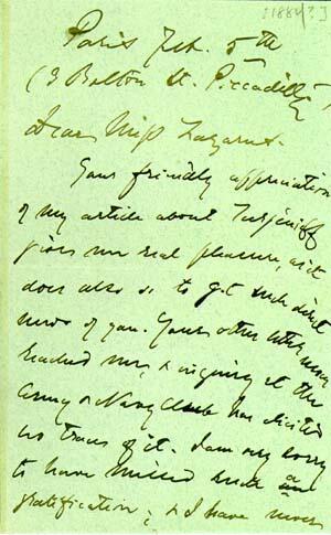 Letter from Henry James to Emma Lazarus, February 5, 1884, page 1