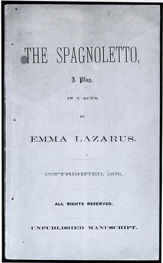 "The Spagnoletto: A Play in 5 Acts" Cover by Emma Lazarus, 1876