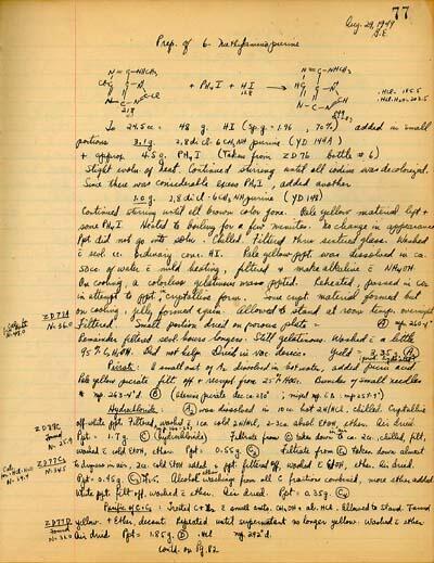 Excerpt From Gertrude Elion's Laboratory Notebook, 1949