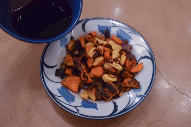 Glazing the root vegetables