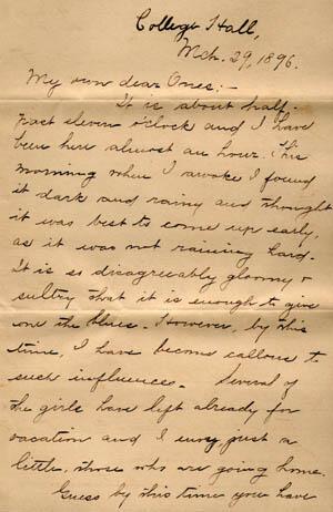 Letter from Gertrude Weil to her Family, March 29, 1896, page 1