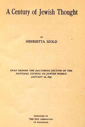 "A Century of Jewish Thought" cover by Henrietta Szold, 1896