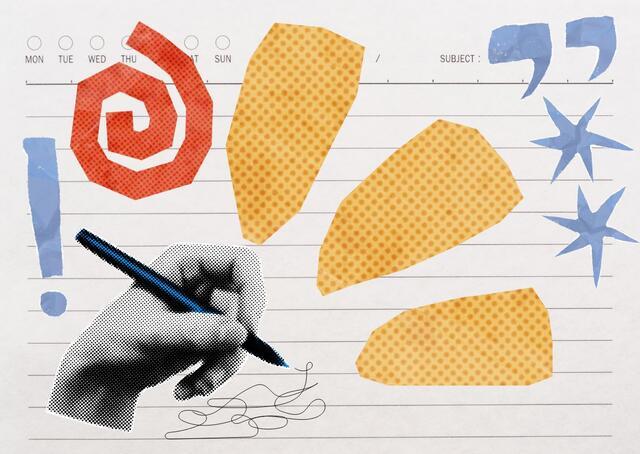 Collage with hands writing