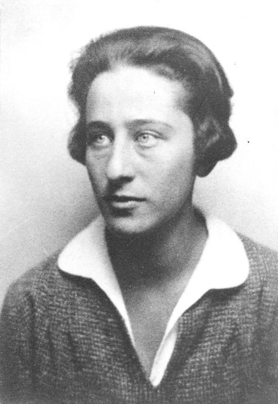 black and white photograph of a woman with short dark hair