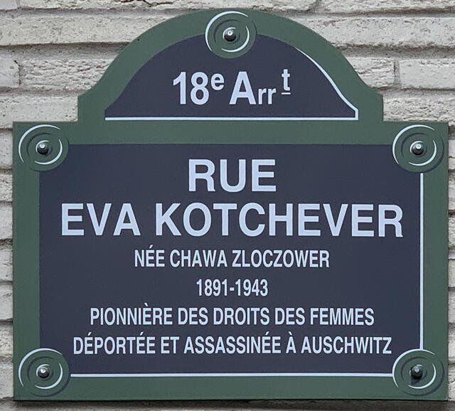 Plaque for Eva Kotchever Street in Paris