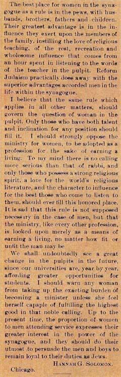 Symposium on "Woman in the Synagogue": Contributions from Henrietta Szold, Hannah G. Solomon, and Ray Frank, page 2