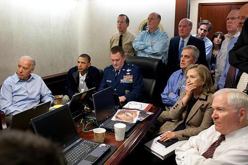 Hillary Clinton, President Obama, and Security Team in the Situation Room, 2011