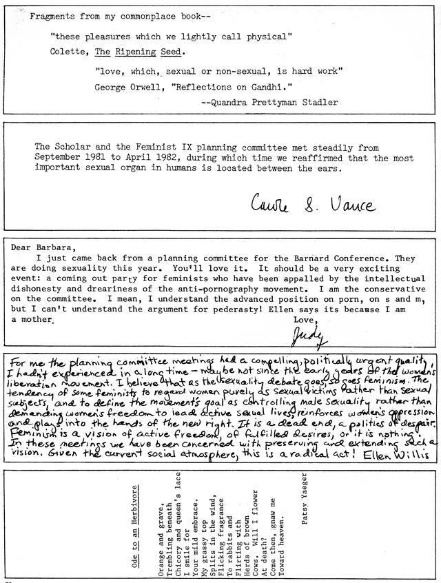 "The Scholar and the Feminist IX: Toward a Politics of Sexuality" Conference Program Excerpt, April 1982