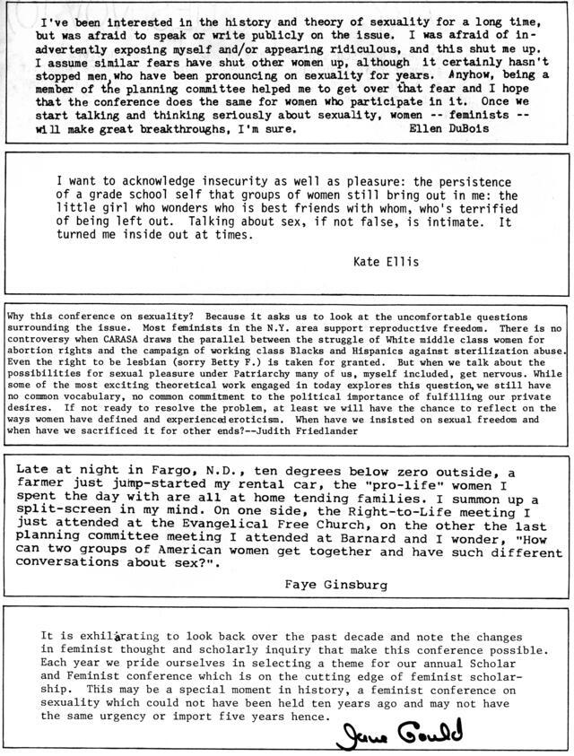 Excerpt from "The Scholar and the Feminist IX: Toward a Politics of Sexuality" Conference Program
