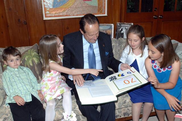 Dorrit Corwin and cousins with her grandfather, 2010